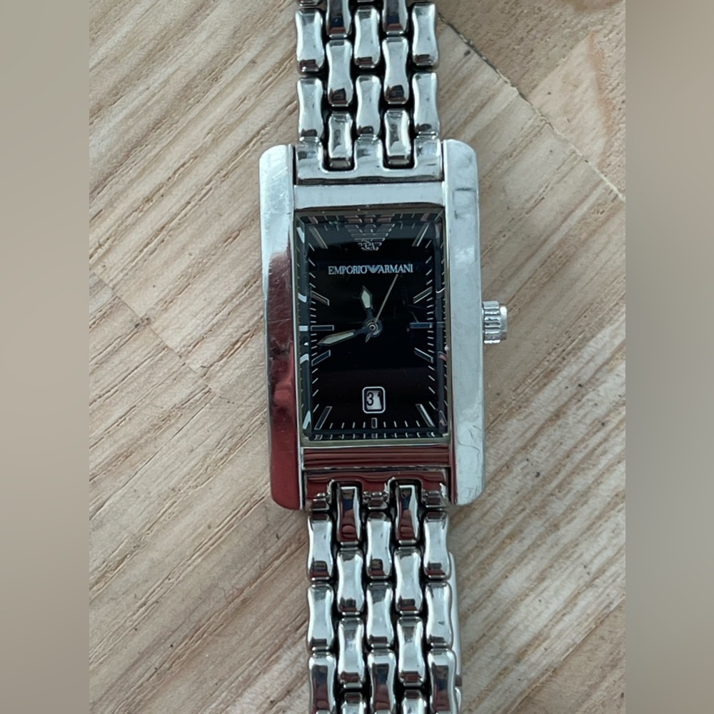 Emporio Armani Vintage Ladies Watch Solid Stainless Bracelet Case Black Dial